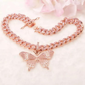 Pink Icy Butterfly Chain