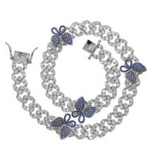 Load image into Gallery viewer, Sapphire butterfly effect Cuban  necklace CZ