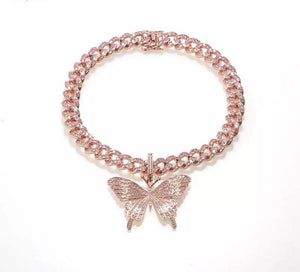 Pink Icy Butterfly Chain