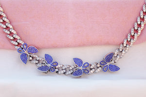 Sapphire butterfly effect Cuban  necklace CZ